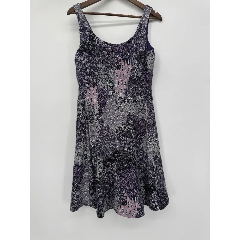 Connected Apparel y2k cocktail dress midi purple artsy floral abstract 10 - Picture 5 of 8